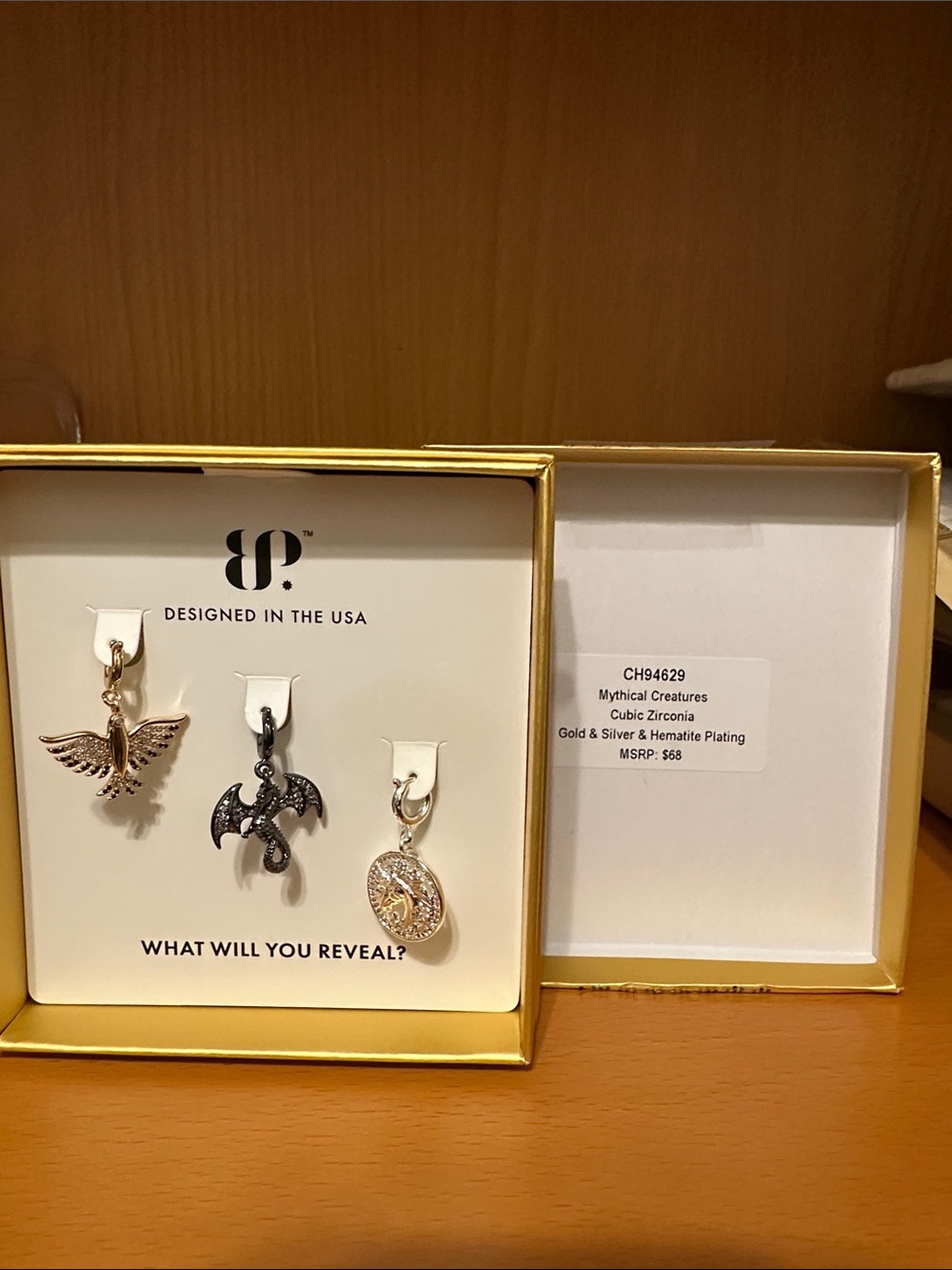 BP Mythical Creatures Dragon and Medallion Drop Charms in multiple plating.